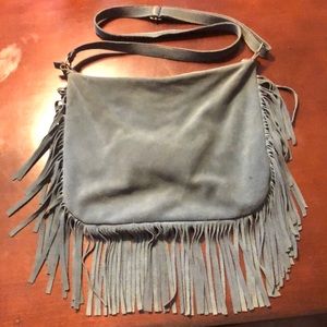 Blue suede cross body bag